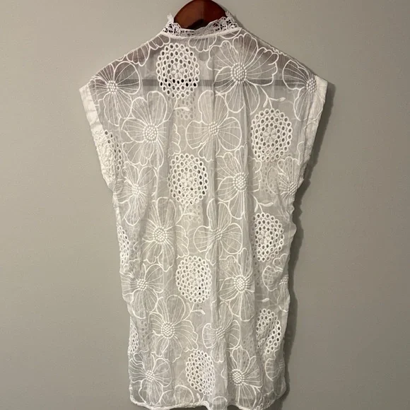 Tristan White Floral Eyelet Cap-Sleeve Blouse - Picture 8 of 8